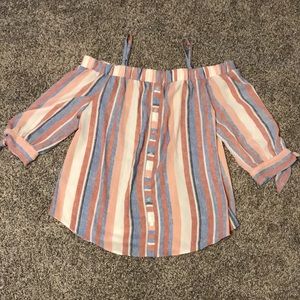 A. Byer off the shoulder striped top size Large